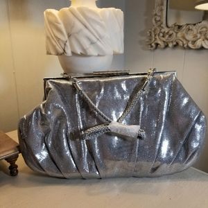 Silver metallic-like Clutch Bag w/ cord Strap